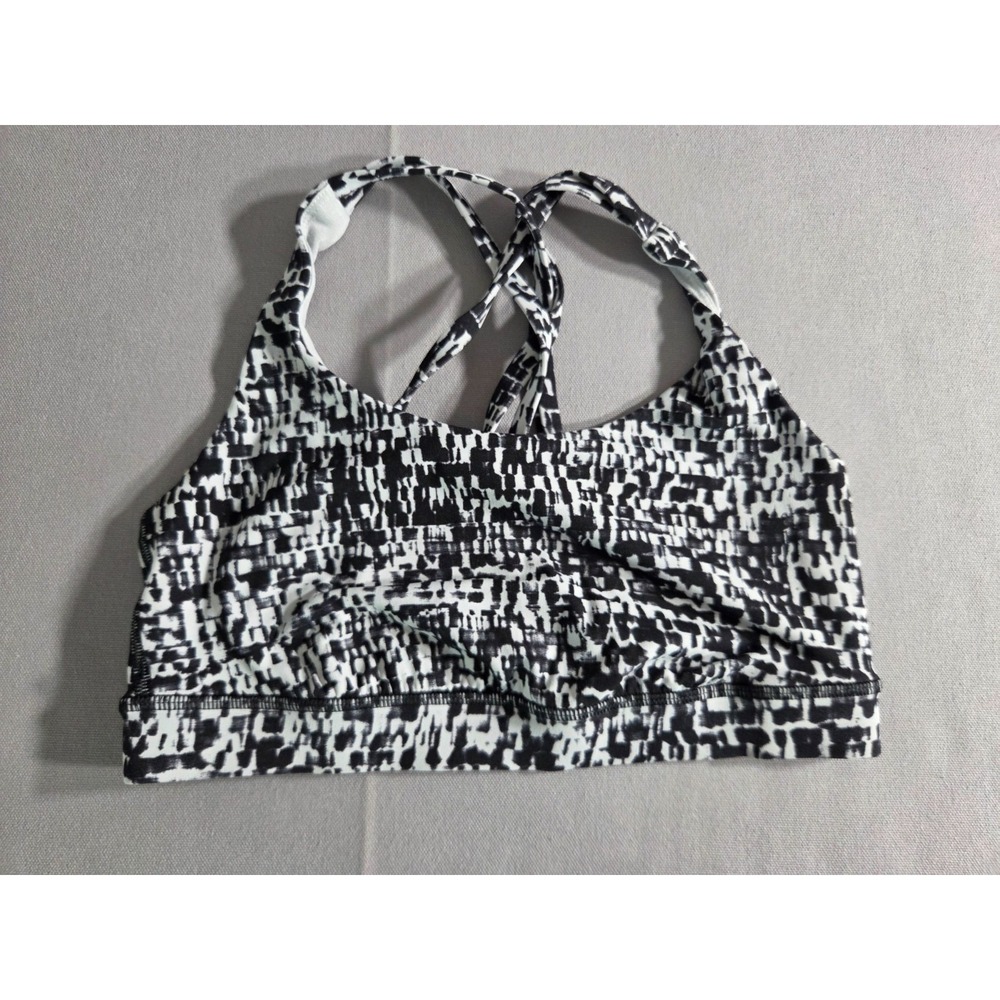 Lululemon Sports Bra Womens 6 Black Gray Energy Urban Block Criss Cross Straps